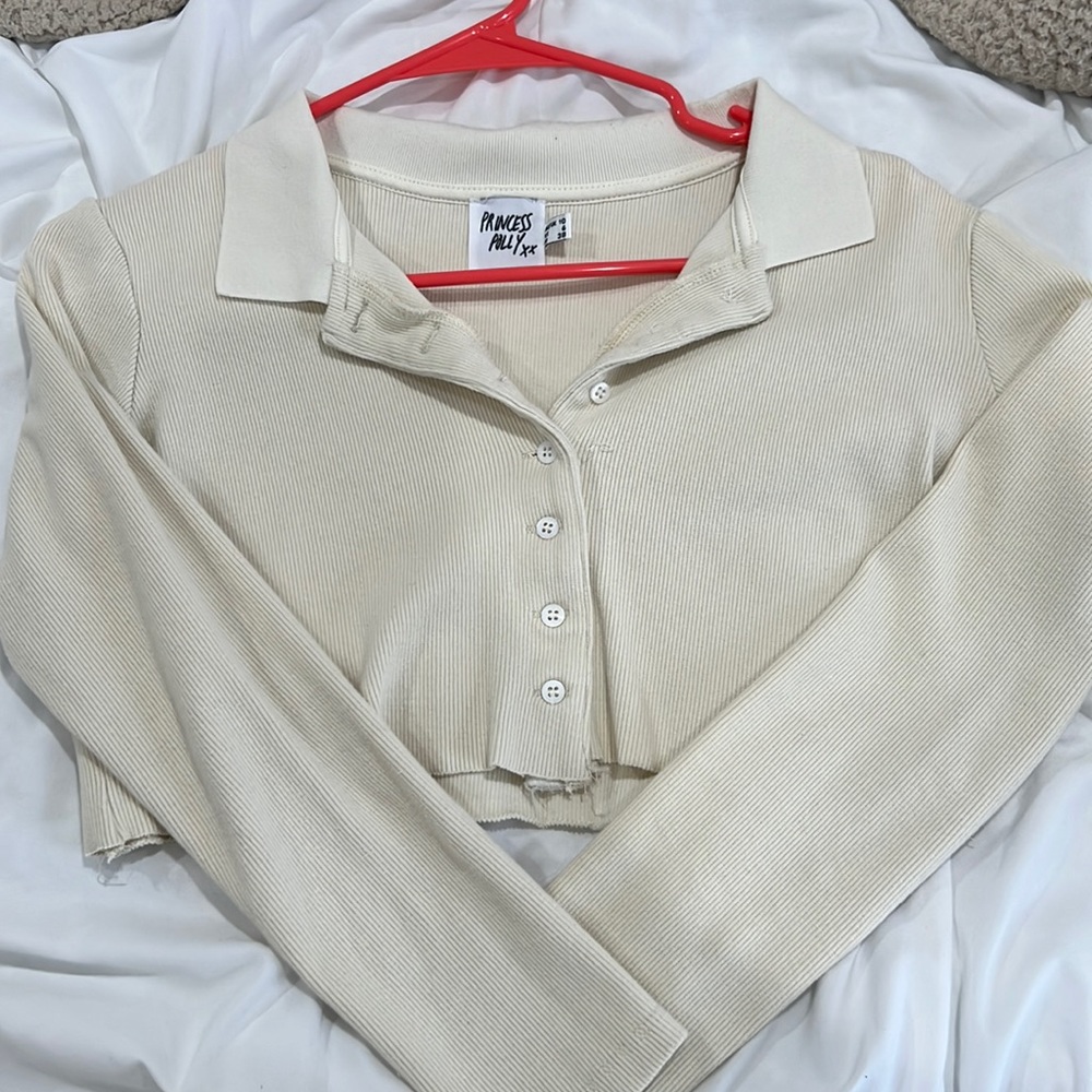 long sleeve cropped polo